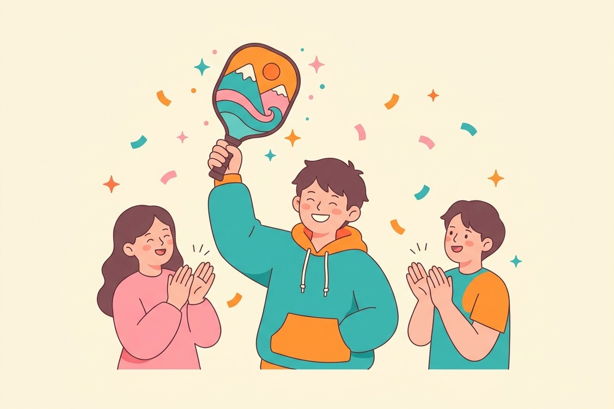 オリジナルパドルをトロフィーとして掲げる優勝者のイラスト
